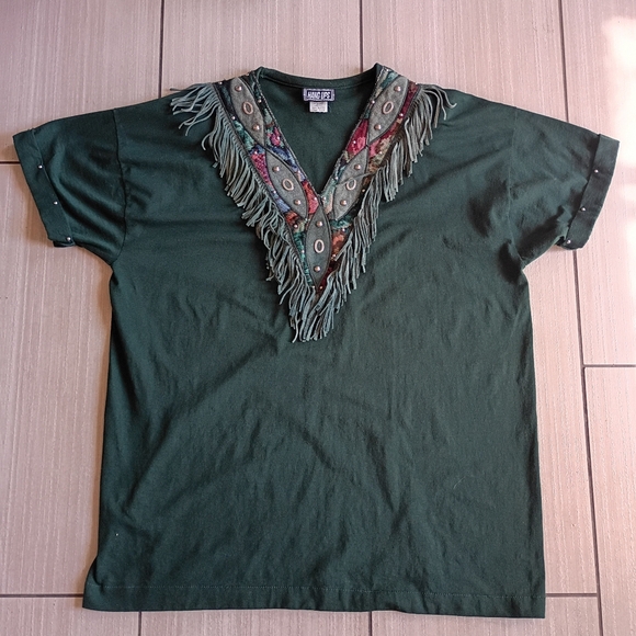 The Original Hang-Ups Deep Green V-Neck Fringe Tunic with Multicolor Embroidery - Picture 4 of 7